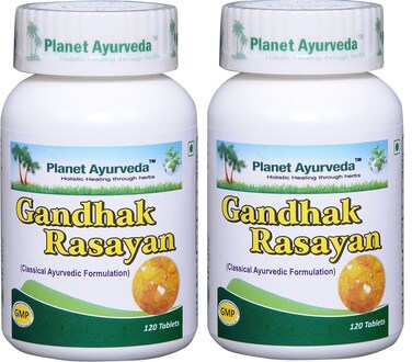Gandhak Rasayan Tablets  2 Bottles Each 120 Tablets 500mg  Planet Ayurveda