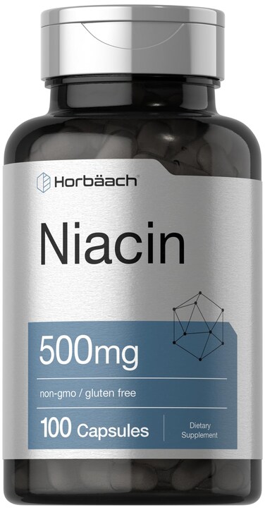 Horbach Niacin  Vitamin B3 500mg  100 Capsules  with Flushing  NonGMO and Gluten Free Supplement
