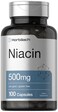 Horbach Niacin  Vitamin B3 500mg  100 Capsules  with Flushing  NonGMO and Gluten Free Supplement