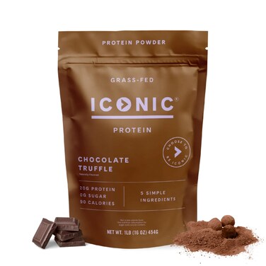 ICONICProtein Powder Chocolate Truffle  Sugar Free Low Carb Protein Powder  Lactose Free Gluten Free NonGMO  20g Grass Fed Whey  Casein Protein  Keto Friendly 1 lb Pouch 17 Servings