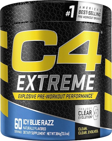 C4 Extreme Pre Workout Powder Icy Blue Razz  Preworkout Energy Supplement for Men  Women  200mg Caffeine  Beta Alanine  Creatine  60 Servings