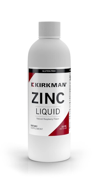 Kirkman  Zinc Liquid  New Formulation  16 oz  Flavored with Natural Raspberry  Free of Common Allergens