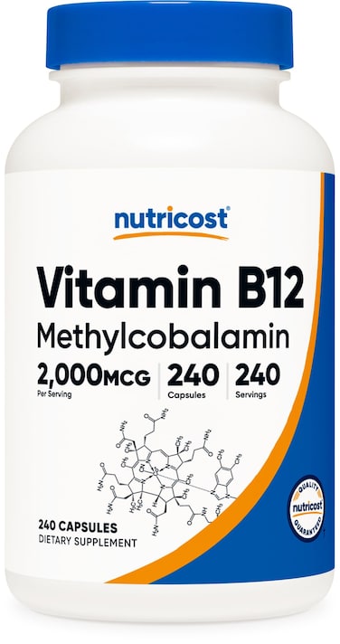 Nutricost Vitamin B12 Methylcobalamin 2000mcg 240 Capsules  Vegetarian Caps NonGMO Gluten Free B12 Supplement