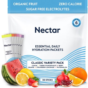 Nectar Hydration Packets  Electrolytes Powder Packets  Sugar Free  0 Calorie  Organic Fruit Liquid Daily IV Hydrate Packets for Dehydration Relief and Rehydration Variety 30 Pack