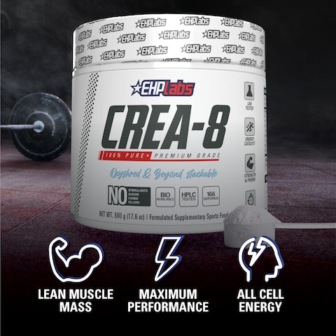 EHP Labs CREA8 Creatine Monohydrate Powder  Creatine Supplement for Muscle Growth Increased Strength Enhanced Energy Output and Improved Performance Unflavored  100 Servings 500g