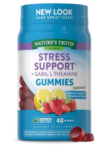 Natures Truth Stress Relief Gummies for Adults  with Gaba L Theanine and Lemon Balm  Lemon Strawberry Gummies  NonGMO Gluten Free Supplement