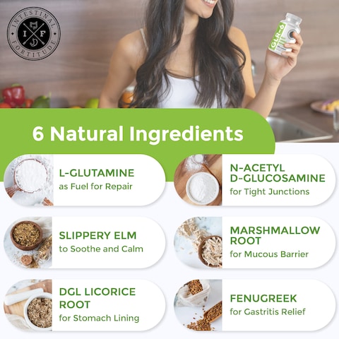 Intestinal FortitudeGLR6  Gut Lining Repair Supplement for Gut Health  Leaky Gut Repair with LGlutamine Slippery Elm DGL Licorice Root Marshmallow Root Fenugreek  IBS IBD GERD  Vegan