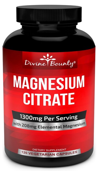 Pure Magnesium Citrate Capsules  1300mg Magnesium Supplement with Elemental Magnesium  120 Vegetarian Capsules