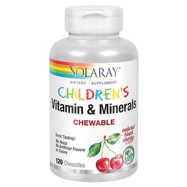 SOLARAY Childrens Vitamins  Minerals Complete Multivitamin for Kids Great Black Cherry Flavor 076280047974 120 Chews 60 Serv