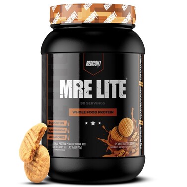 REDCON1 MRE Lite Whole Food Protein Powder Peanut Butter Cookie  Low Carb  Whey Free Meal Replacement with Animal Protein Blends  Easy to Digest Supplement Made with MCT Oils 30 Servings