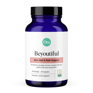Ora OrganicHair Skin and Nails Support BeYouTiful  Beauty Supplement with B Vitamins and Algae Extracts for Healthy Hair and Skin  60 Vegan Capsules