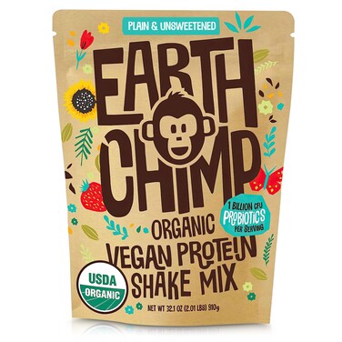 EarthChimp Organic Vegan Protein Powder  with Probiotics  Non GMO Dairy Free Non Whey Plant Based Protein Powder for Women and Men Gluten Free  26 Servings 32 Oz Plain  Unsweetened