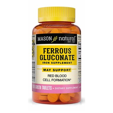 Mason Natural Ferrous Gluconate  Supports Red Blood Cell Formation Gentle on Stomach Iron Supplement 100 Tablets