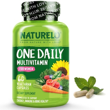 NATURELO One Daily Multivitamin for Women  Energy Support  Whole Food Supplement to Nourish Hair Skin Nails  NonGMO  No Soy  Gluten Free  60 Capsules  2 Month Supply