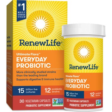 Renew LifeEveryday Probiotic Capsules Daily Supplement Supports Urinary Digestive and Immune Health L Rhamnosus GG Dairy Soy and GlutenFree 15 Billion CFU 30 Count