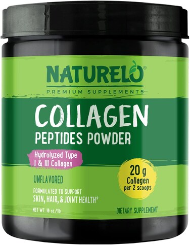 NATURELO Collagen Peptide Powder Hydrolyzed Collagen Type I  III Skin Hair  Joint Health  Unflavored 16 Ounces  45 Servings