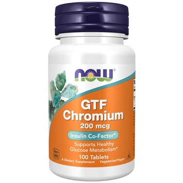 NOW Supplements GTF Glucose Tolerance Factor Chromium 200 mcg Insulin CoFactor 100 Tablets
