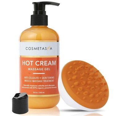 CosmetasaHot Cream Massage Gel with Massager Mitt Natural and 87 Organic Cellulite Cream  Multi Use Skin Toning Cream Joints and Muscle  88 oz