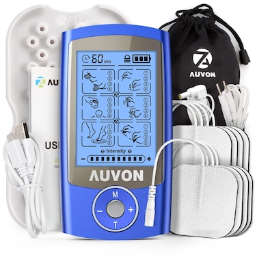 AUVONRechargeable TENS Unit Muscle Stimulator 24 Modes 4th Gen TENS Machine with 8pcs 2x2 Premium Electrode Pads for Pain Relief