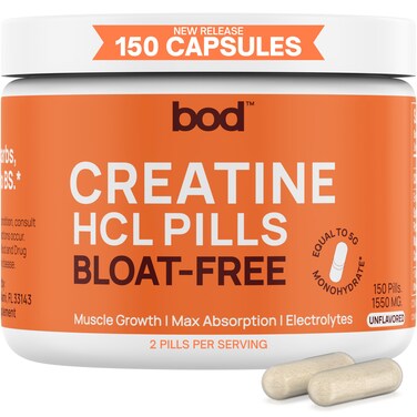 BOD Creatine Capsules HCL Pills for Muscle Support Endurance No Bloat No Load Monohydrate Micronized Alternative Unflavored Creatine for Women and Men Vegan Keto 150 Capsules 75 Servings