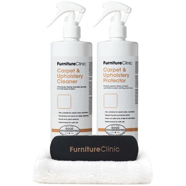 Furniture Clinic Carpet  Upholstery Care Kit  Clean Protect and Prevent Stains Odors and Dirt for Upholstery Carpet Furniture Fabric Textiles and More with our Cleaner and Protector Sprays