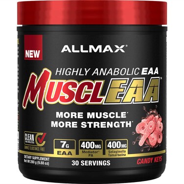 ALLMAX Nutrition  MUSCLEAA Amino Energy for Strength and Muscle gain Supports Hydration Stamina and Exercise Performance Formulated with 7000mg EAAs and 4200mg BCAAs Candy Keys