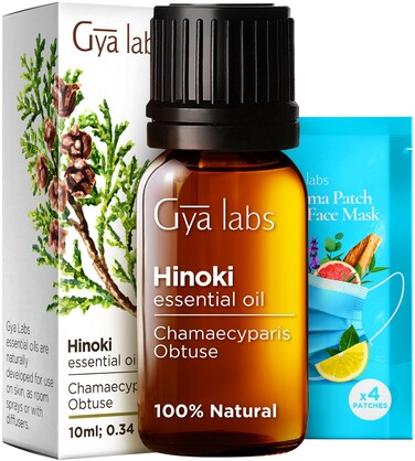 Gya LabsHinoki Essential Oil for Skin  100 Natural Hinoki Essential Oil for Diffusers Aromatherapy with Aroma Mask Patch  Hinoki Oil for Skin Hair Massage Spray  Candle Making Scent 034 Fl Oz