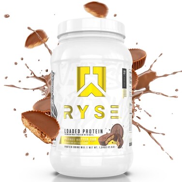 Ryse Loaded Protein Powder  25g Whey Protein Isolate  Concentrate  with Prebiotic Fiber  MCTs  Low Carbs  Low Sugar  27 Servings Peanut Butter Cup