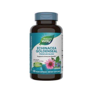Natures Way Echinacea Goldenseal Premium Blend Supports Immune Health 900 mg per 2Capsule Serving NonGMO Project Verified Vegan 180 Capsules Packaging May Vary