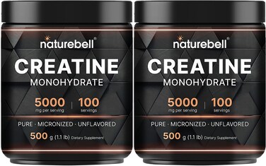 NatureBell 2 Pack Creatine Monohydrate Powder 500 Grams 5000mg Per Serving Pure Unflavored Creatine Powder  Micronized  Pre Workout  Keto  Vegan  Dissolves Easy  Filler Free