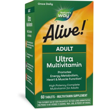 Natures Way Alive Adult Ultra Multivitamin Promotes Energy Metabolism Heart  Muscle Function with BVitamins Including Methylated B12 Gluten Free 60 Tablets Packaging May Vary