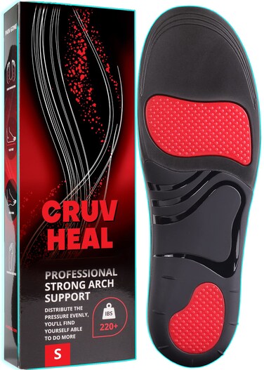 CRUVHEAL220 lbs Plantar Fasciitis High Arch Support Insoles Men Women  Orthotic Shoe Inserts  Boot Work Shoe Insole S Black