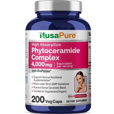 NusaPure Phytoceramide Complex 4000mg 200 Veggie Capsules NonGMO Bioperine