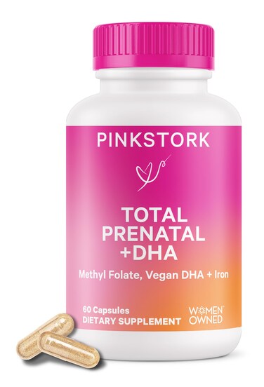 Pink Stork Total Prenatal Vitamins with DHA Folate Iron Choline and Vitamin B12  Prenatals for Women to Support Fetal Development Pregnancy Must Haves  60 Capsules 1 Month Supply