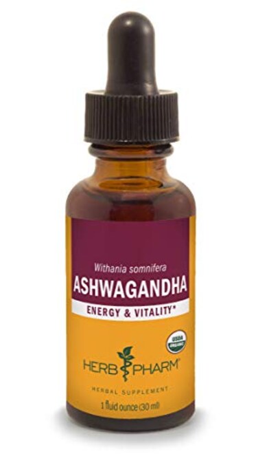 Herb Pharm Certified Organic Ashwagandha Extract for Energy and Vitality Grain Organic Cane Alcohol 1 Ounce
