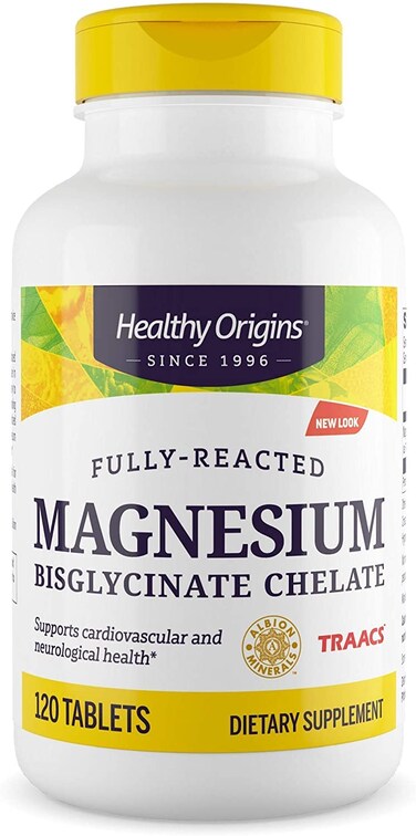 Healthy Origins Magnesium Bisglycinate Chelate TRAACS  Chelated Magnesium for Brain  Heart Health  Albion Magnesium Supplement  Unbuffered Supplements  120 Tablets