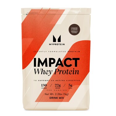 MyproteinImpact Whey Protein Powder 22 Lbs 32 Servings Cookies  Cream 22g Protein  5g BCAA Per Serving Protein Shake for Superior Performance