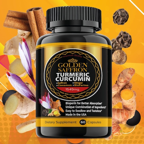 GOLDEN SAFFRON Turmeric Curcumin Supplement with Bioperine Saffron Cinnamon and Ginger  High Potency NonGMO GlutenFree Supplement for a Better Effectiveness Made in USA