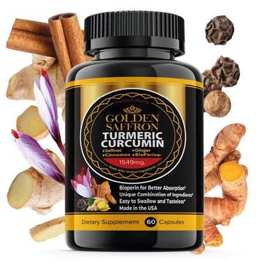 GOLDEN SAFFRON Turmeric Curcumin Supplement with Bioperine Saffron Cinnamon and Ginger  High Potency NonGMO GlutenFree Supplement for a Better Effectiveness Made in USA