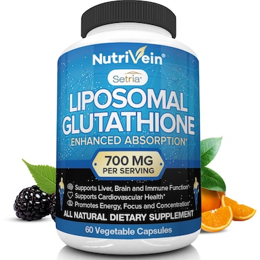 Nutrivein Liposomal Glutathione Setria 700mg  60 Capsules  Pure Reduced Glutathione  Master Antioxidant for Optimal Cell Protection Liver Cleanse Brain and Immune Function