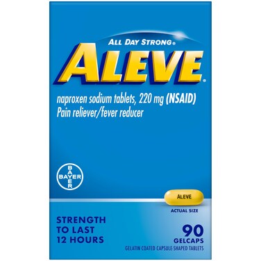 Aleve Pain Reliever  Fever Reducer Gelcaps Naproxen Sodium Headache Pain Relief Back and Body Pain Relief Medicine Pain Medicine for Adults and Children Ages 12 and Up 90 Count