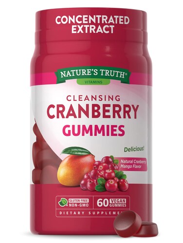 Natures Truth Cranberry Gummies  60 Count  Vegan NonGMO  Gluten Free Supplement  Supports Urinary Tract Health  Cranberry Mango Flavor