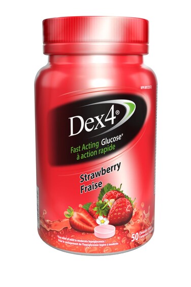 Dex4 Glucose Tablets Strawberry 50 Count Bottle Each Tablet Contains 4g of Carbs
