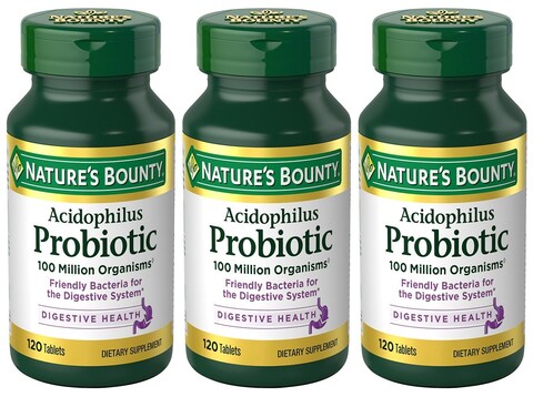 Natures Bounty Probiotic Acidophilus 360 Tablets 3 X 120 Count Bottles 360 Count