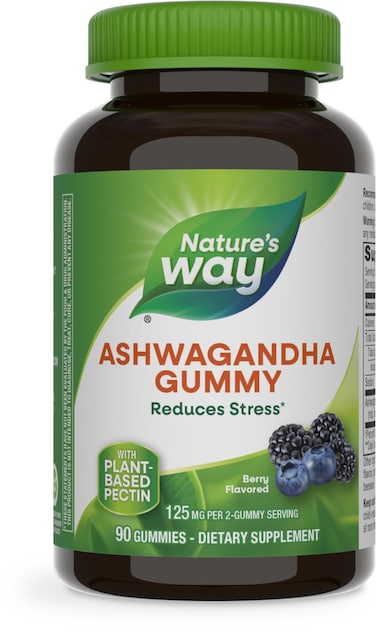 Natures Way Ashwagandha Gummies Reduce Stress with Adaptogenic Herb 125 mg Per 2gummy Serving Berry Flavored 90 Gummies Packaging May Vary
