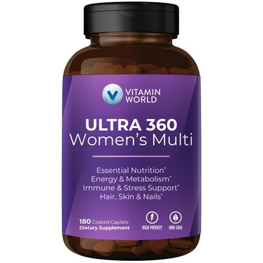 Vitamin World Ultra 360 Multivitamin for Women Womens Multivitamin with Herbs  Collagen for Hair Skin  Nails Supplement with Iron Vitamin A B C D E for Energy  Immune Support 180 Caplets