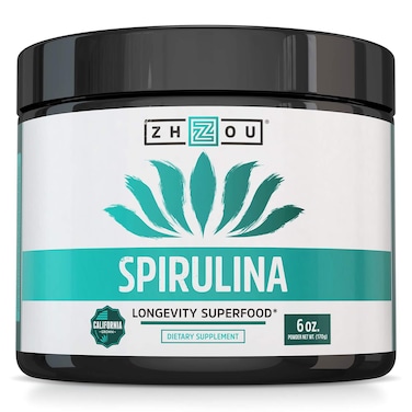 Zhou Spirulina Powder Nutrient Rich Superfood California Grown 100 Pure Vegan Gluten Free NonGMO NonIrradiated Perfect for Smoothies Juices 48 Servings 6 oz
