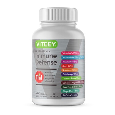 11 in 1 Multivitamin Immune Defense Supplement  Immune Booster Capsules for Adults  Vitamin C Vitamin D3 Vitamin B6 Zinc Elderberry Echinacea Turmeric RoseHIPS Selenium BioPerine Ginger