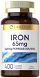Carlyle Iron Ferrous Sulfate 365mg 65 mg  400 Tablets  NonGMO Gluten Free and Vegetarian Supplement  High Potency