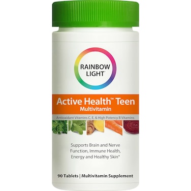 Rainbow Light Multivitamin for Teens Vitamin C Zinc  B Complex Supports Brain Health Nerve Function and a Strong Immune System Gluten Free Vegetarian Fruit Punch 90 Tablets